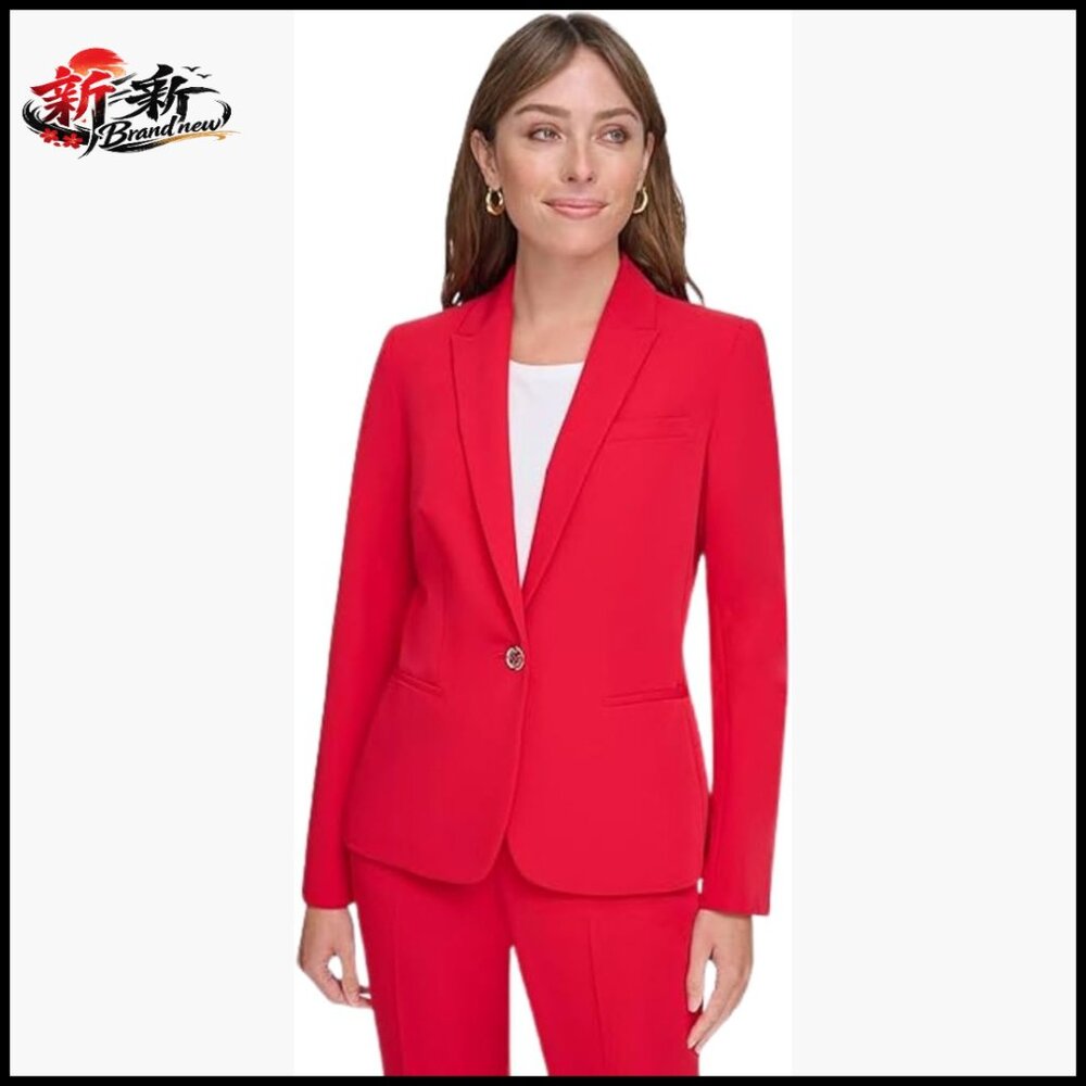 Single Button Business Blazer With Wool Blend Fabric
